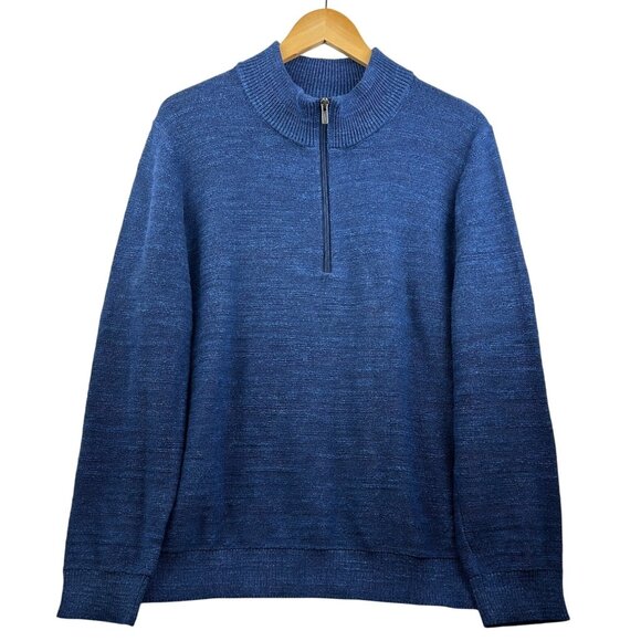 L.L. Bean Sweater Mens Large Organic Cotton Blue Qtr Zip Blue Grandpa Preppy - Picture 1 of 7